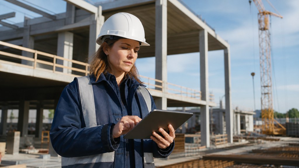 Conductrice de travaux vérifiant une observation sur le chantier